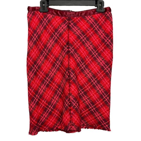 Vintage Y2K Free People Wool Viscose Hot Pink Red Tweed Pencil Skirt Size 8 - Picture 1 of 4